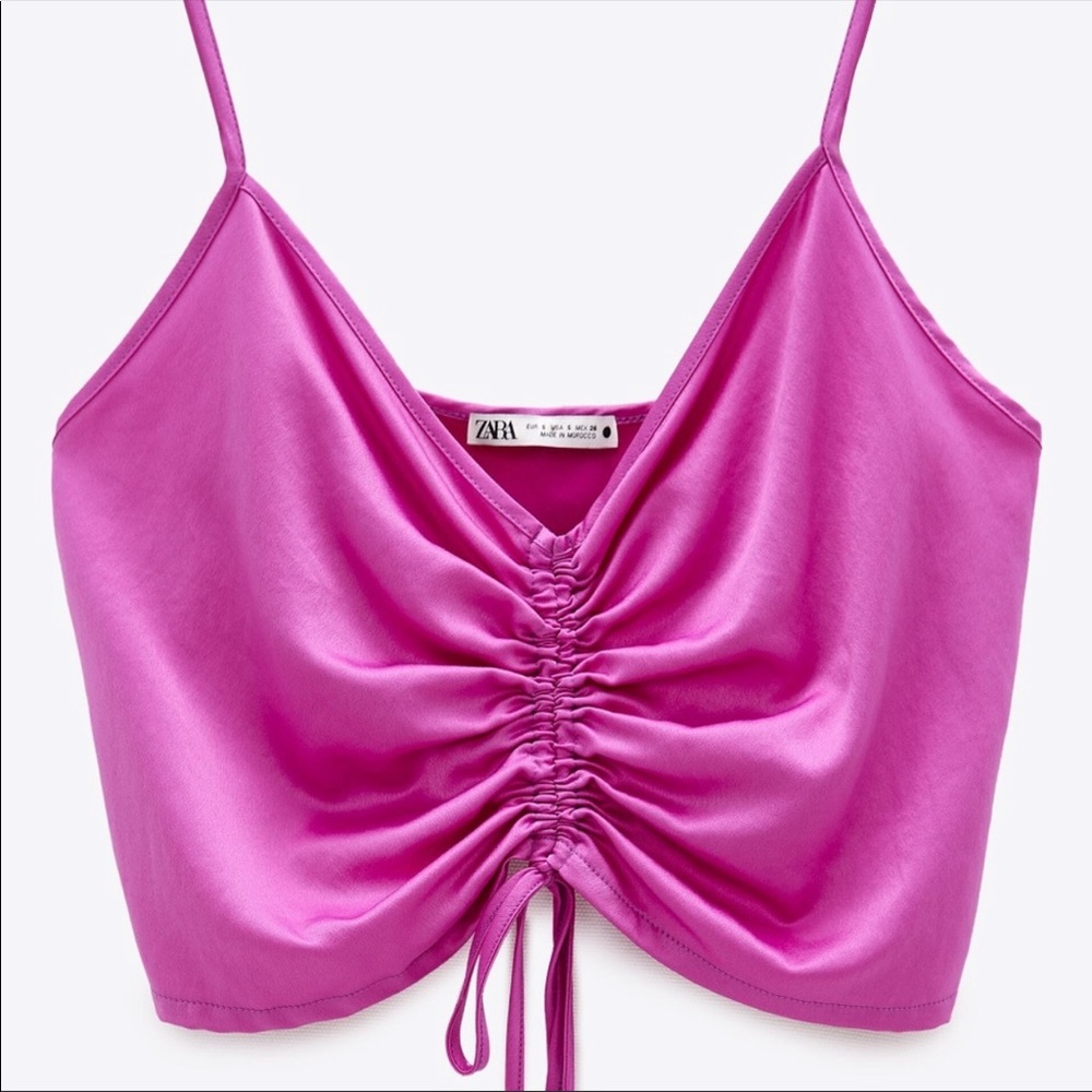Zara Magenta Crop Top with Drawstrings